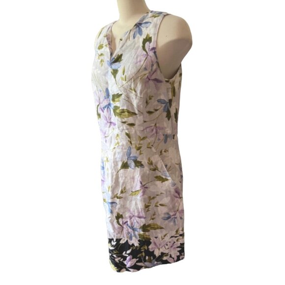 J. Jill Linen Floral Print Midi Dress Sz M Womens Summer Blue White Purple Sheat - Picture 5 of 15